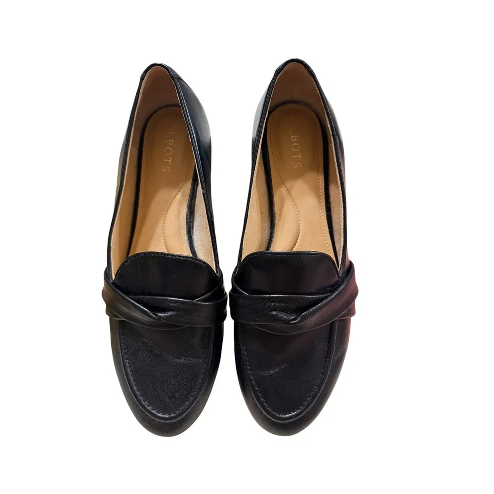 Talbots Black Leather Twisted Vamp Loafers Almond Toe Flats Womens Size 8M - Picture 3 of 5